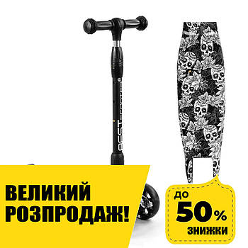 Дитячий триколісний самокат (кермо 69-90см, підсвічування коліс, складане) Best Scooter 65-878 Чорний