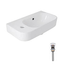 Комплект Qtap Tern: Раковина підвісна прамокутна ліва 450х250х158 мм White + Донний клапан PU02O