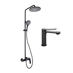 Комплект змішувачів Qtap Slavonice: Душова система QTSLA111BLM45906 + Змішувач для раковини QTSLA1042103B