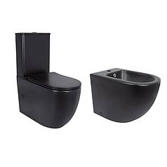 Акційний набір: Унітаз підлоговий Robin Ultra Quiet QT13226083AMB 660x360x855 Black + Біде підлогове Robin QT13442141CMB