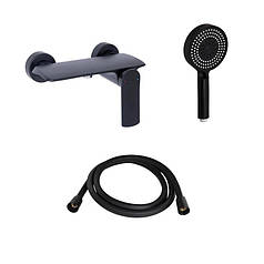 Комплект Qtap Slavonice Black Matt: Змішувач QTSLA266BLM45908 + Шланг QTHADPVCSQ160B + Лійка QTRUC125BLM45951