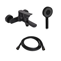 Комплект Qtap Slavonice Black Matt: Змішувач QTSLA259BLM45918 + Шланг QTHADPVCSQ160B + Лійка QTRUC125BLM45951