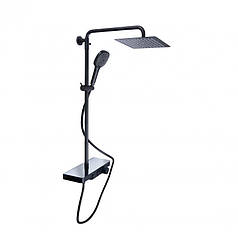 Душова система універсальна Qtap Sloup термостатична на два споживачі з поличкою QTSL57T105VNKBB Black Matt