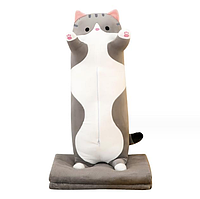 М'яка іграшка кіт-обіймашка з пледом 60 см