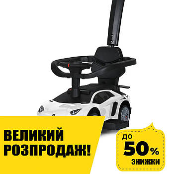 Каталка-толокар з батьківською ручкою (музика, світло, сигнал) M 5777EL-1 Білий