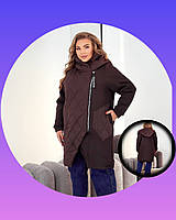 Жіночий подовжений теплий кардиган батал шоколадний з капюшоном на блискавці