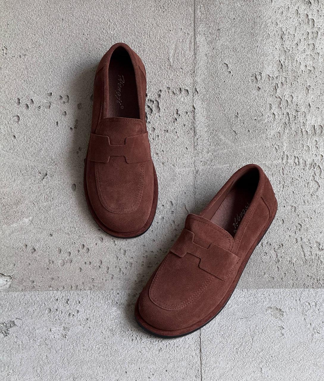 Жіночі замшеві лофери анатомічні базові коричневі натуральна замша