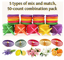Ароматичні котушки, спіралі MIX з ароматом лимона, троянди, жасмину, лаванди й апельсина, 50 шт. в органайзері.