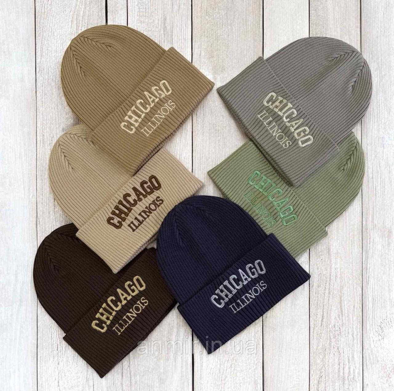 Шапка дитяча демісезонна CHICAGO одинарна рубчик для хлопчика 48-52, кольору міксом