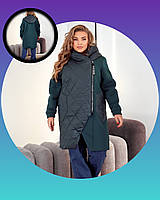 Жіночий подовжений теплий кардиган батал пляшковий з капюшоном на блискавці