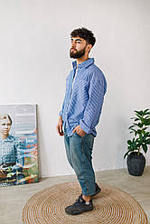 Чоловіча лляна сорочка в смужку оверсайз льон на весну осінь