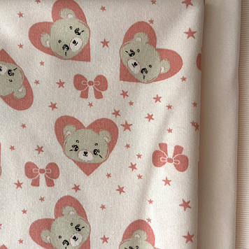 Двонитка трикотаж з начосом полотно преміум малюнок мишки серденько