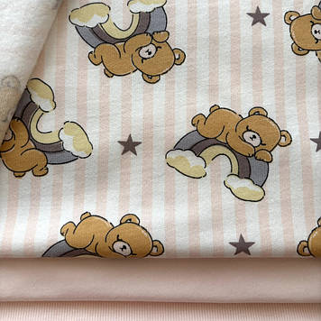 Двонитка трикотаж з начосом полотно преміум малюнок мишки на веселке