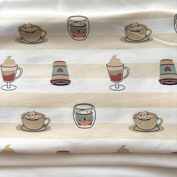 Двонитка трикотаж з начосом полотно преміум малюнок чашки