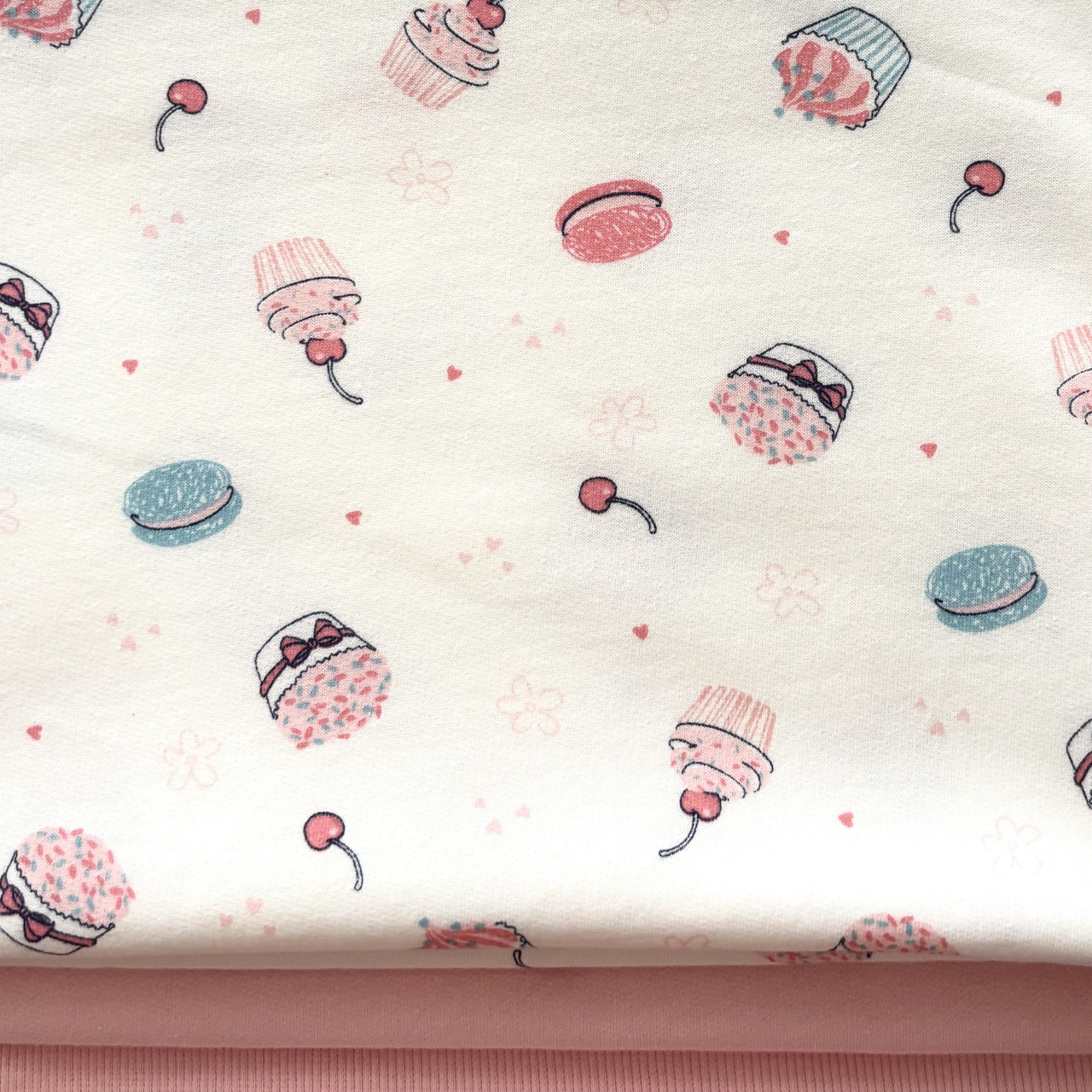 Двонитка трикотаж з начосом полотно преміум малюнок кекси, фото 1