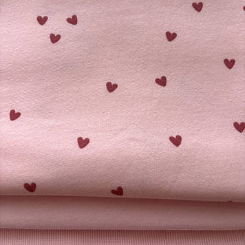 Двонитка трикотаж з начосом полотно преміум малюнок серденька