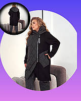 Жіночий теплий подовжений кардиган батал чорний з капюшоном на змійці