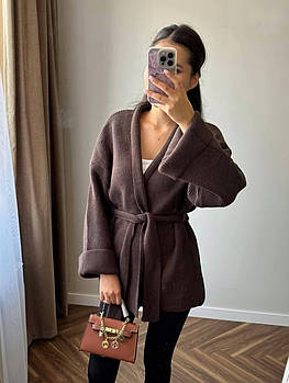 Жіночий кардиган з ангори-рубчик 42–48 шоколад