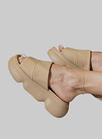 Жіночі темно-бежеві шльопанці на товстій підошві 36 37 38 39 40 41