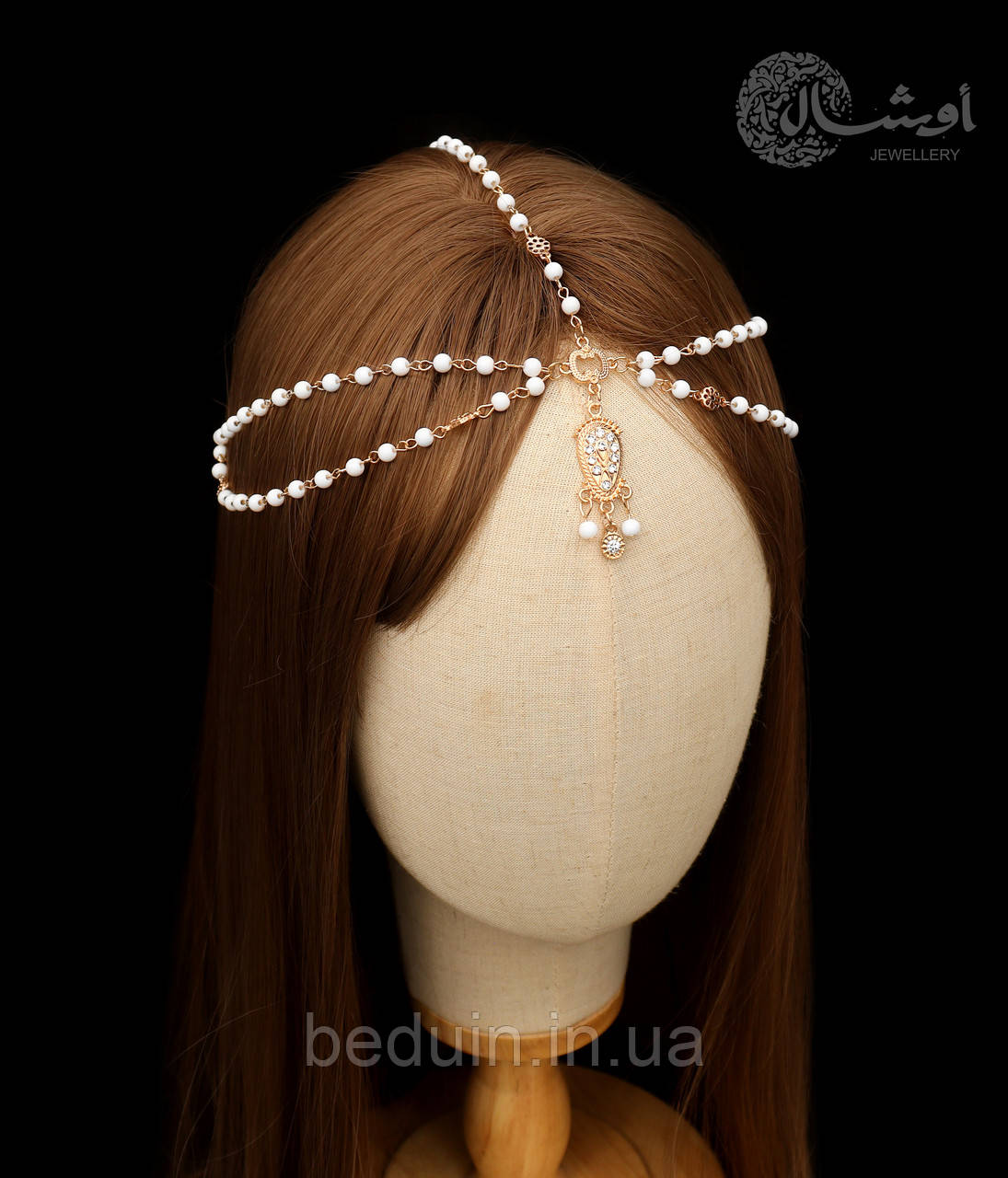 Ніжна прикраса на голову, тика для волосся "Агнес" тіара — білі намистини Aushal Jewellery, фото 1