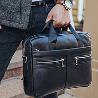 Шкіряна чоловіча сумка для ноутбука та документів чорна Tiding Bag MK 3128