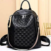 Шкіряний жіночий рюкзак чорним з тисненням 42147