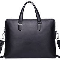 Шкіряна чоловіча ділова сумка-портфель портфель для ноутбука чорний Tiding Bag 64028
