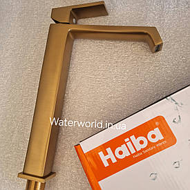 Високий латунний змішувач на стільницю для чаші умивальника HAIBA Gaudi 001 High BRUSHED GOLD