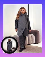 Жіночий теплий подовжений кардиган батал графіт темно сірий з капюшоном