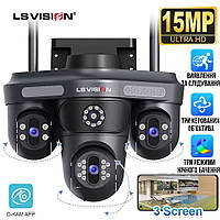 LS Vision поворотная Wi-Fi IP камера 15 МП с 3 объективами, ночным видением, микрофоном и динамиком, O-KAM Pro