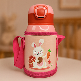 Дитячий термос-поїльник з трубочкою для дітей в сумці-чохлі з нержавіючої сталі 600 мл Mumlove кролик
