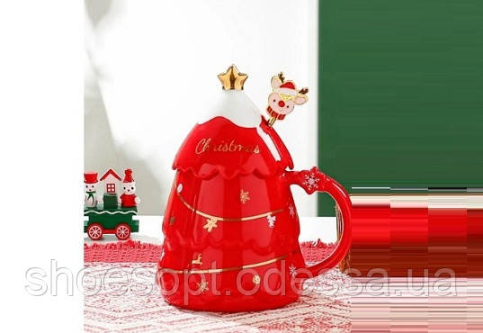 Кухоль новорічна Ялинка з кришкою, фото 1