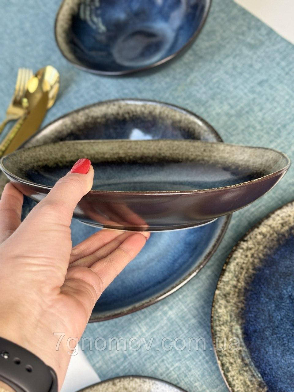 Тарілка супова керамічна синя Оксамит 23 см