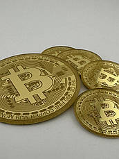 Топпер Bitcoin, декоративні монети з акрилу золоті, 2мм, набір 8см+4см із кріпленням, фото 2