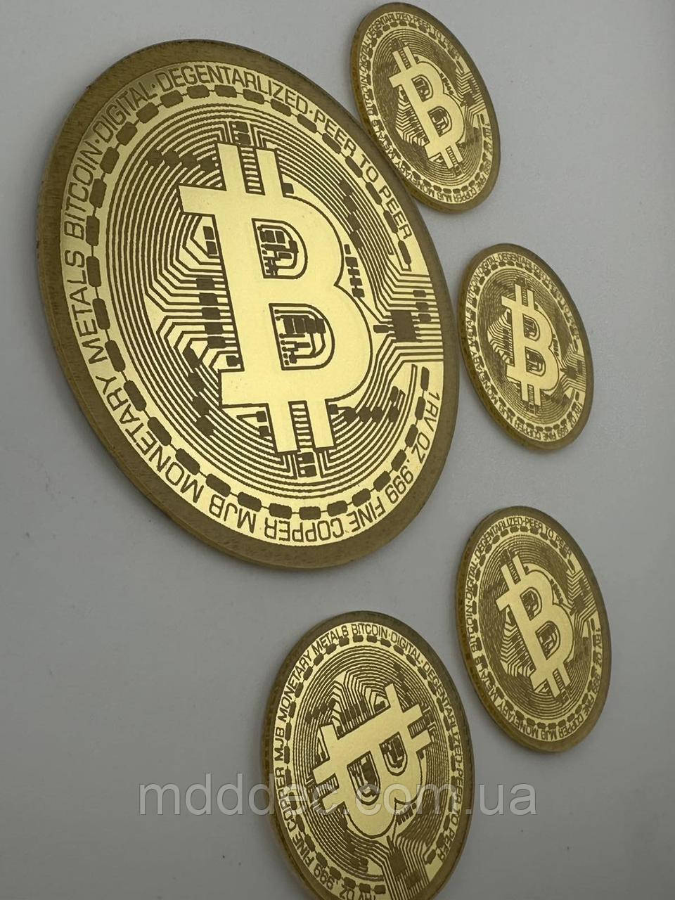 Топпер Bitcoin, декоративні монети з акрилу золоті, 2мм, набір 8см+4см із кріпленням