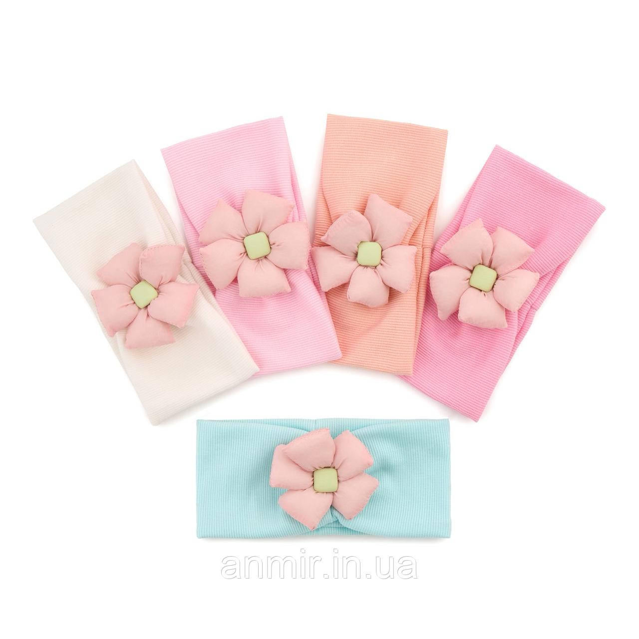 Пов'язка дитяча на голову ЦВІТОК рубчик для дівчинки 52-54, кольору міксом