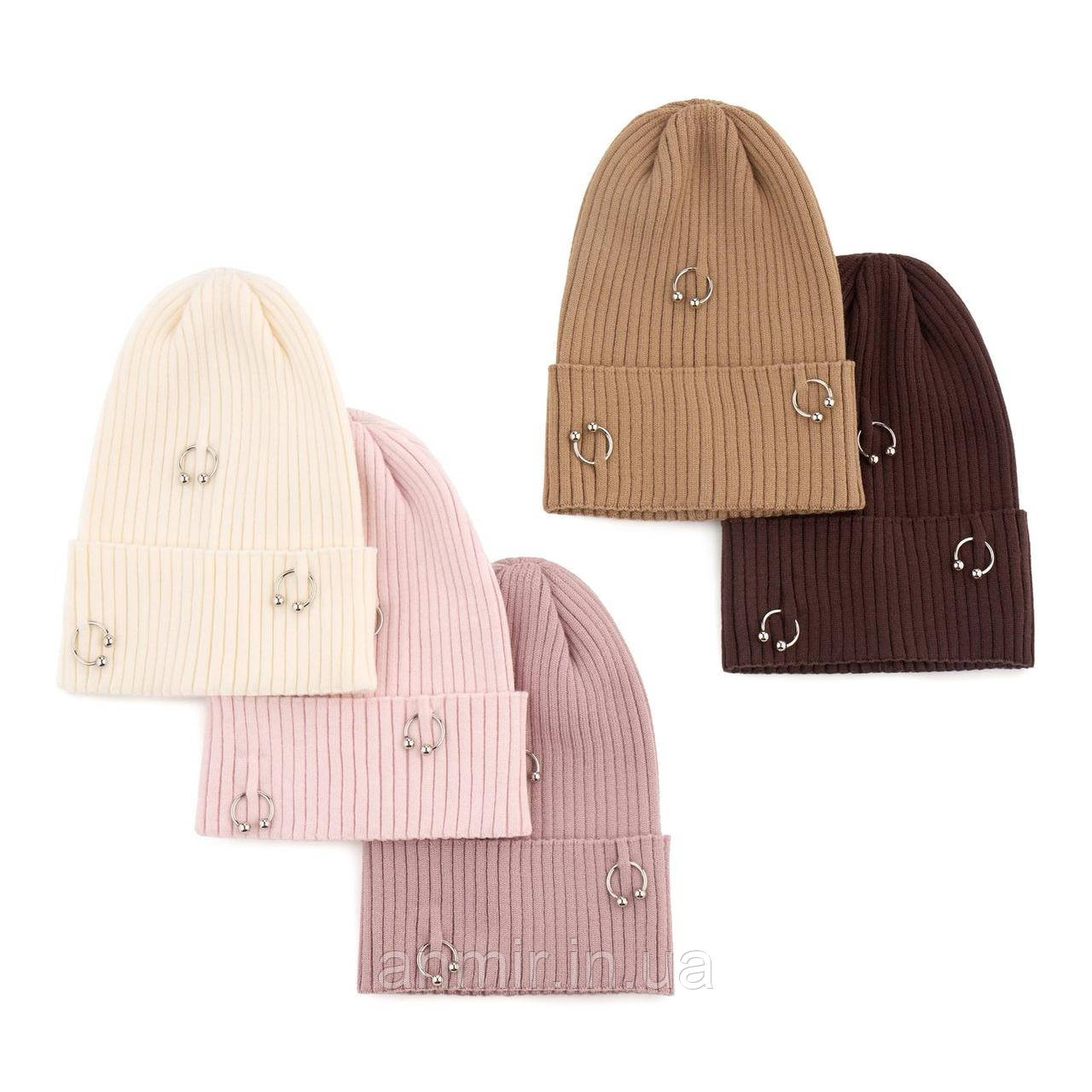 Шапка дитяча демісезонна ПІРСИНГ одинарна в'язка для дівчинки 48-52, кольору міксом