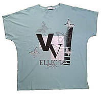 Футболка женская "ELLE VV" мятная хлопковая с принтом размер 7XL
