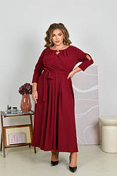 Бордове святкове довге плаття великого розміру з поясом