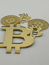 Золотий топер знак Bitcoin, набір акрилових декоративних монет і символів біткоїн 8см+4см., фото 4