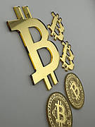 Золотий топер знак Bitcoin, набір акрилових декоративних монет і символів біткоїн 8см+4см.