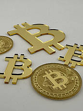Золотий топер знак Bitcoin, набір акрилових декоративних монет і символів біткоїн 8см+4см., фото 3