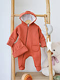 Комбінезон ромпер для немовляти на блискавці теплий + подвійна шапочка рубчик 56,62, фото 4