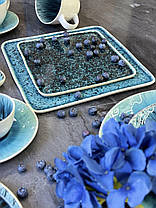 Тарілка квадратна керамічна синя Лазурит 20,5 см, фото 5