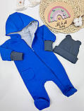 Комбінезон ромпер для немовляти на блискавці теплий + подвійна шапочка рубчик 56,62, фото 6