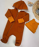 Комбінезон ромпер для немовляти на блискавці теплий + подвійна шапочка рубчик 56,62, фото 8