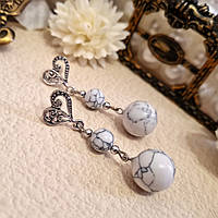 Довгі сережки з підвісками натуральний камінь кахолонг