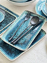Набір 6 керамічних тарілок для подачі прямокутна синя Лазурит 24 см, фото 3
