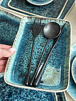 Набір 6 керамічних тарілок для подачі прямокутна синя Лазурит 24 см, фото 5