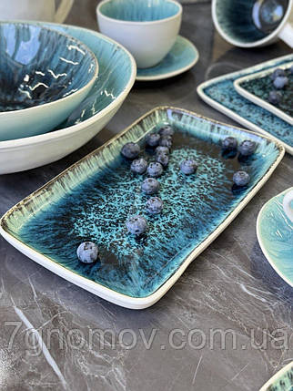 Набір 6 керамічних тарілок для подачі прямокутна синя Лазурит 24 см, фото 1